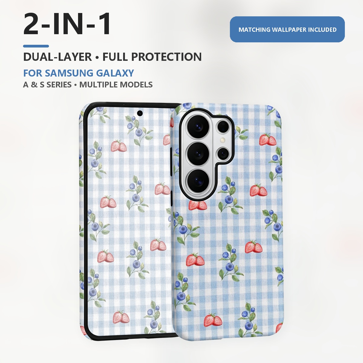 Samsung Galaxy S24 - cuadros fresa arándano 2-in-1 Doble Capa