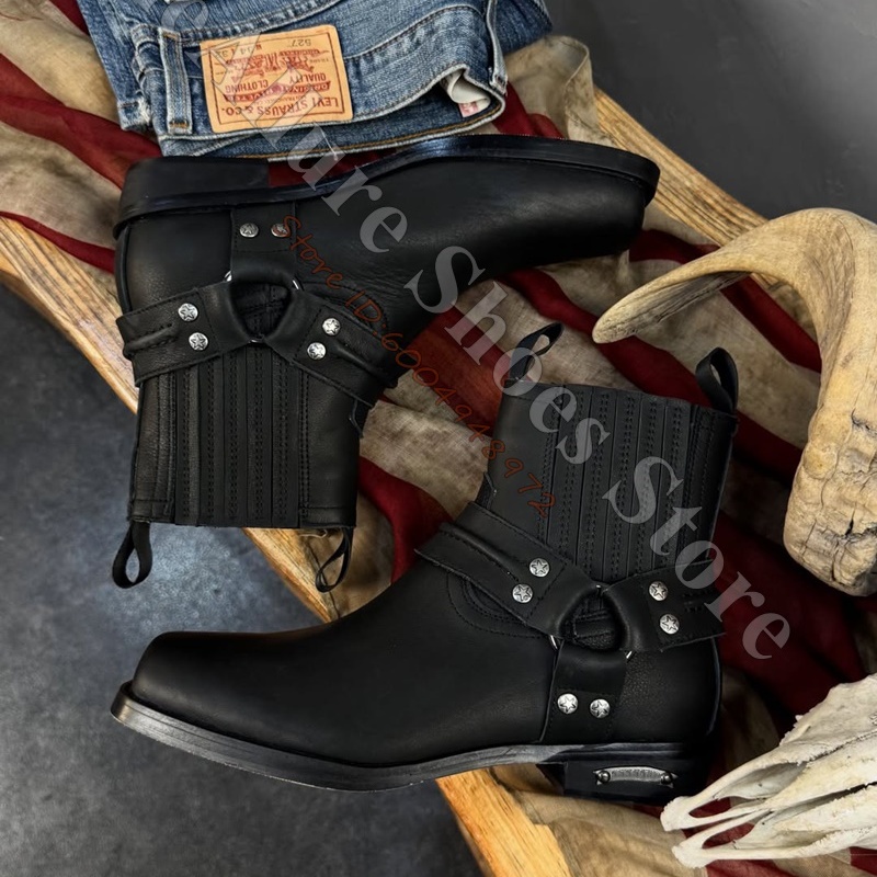 Leather Classic Strap - Botas de Tobillo Estilo Vaquero Retro